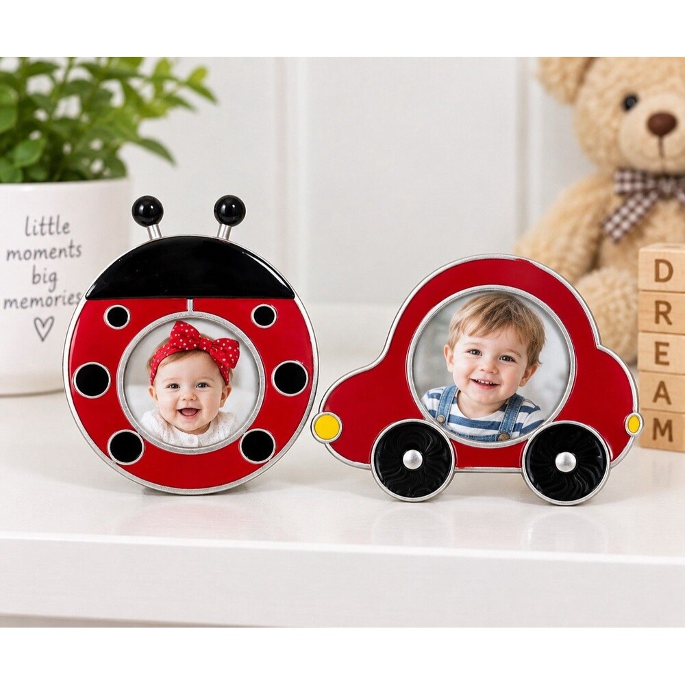 Studio Décor Minis 2x2 Metal Mini Picture Frames Ladybug & Car Set of 2 Nursery